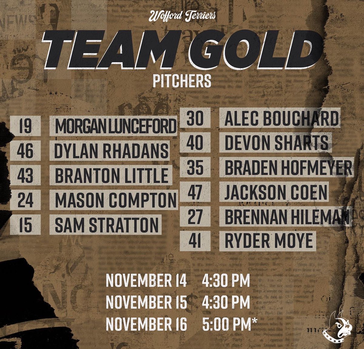 WoffordBaseball's tweet photo. It’s that time of the year! The Black and Gold Series starts today at 4:30 PM!
Here are your rosters - who ya got? https://t.co/SAnh2hMsbI
