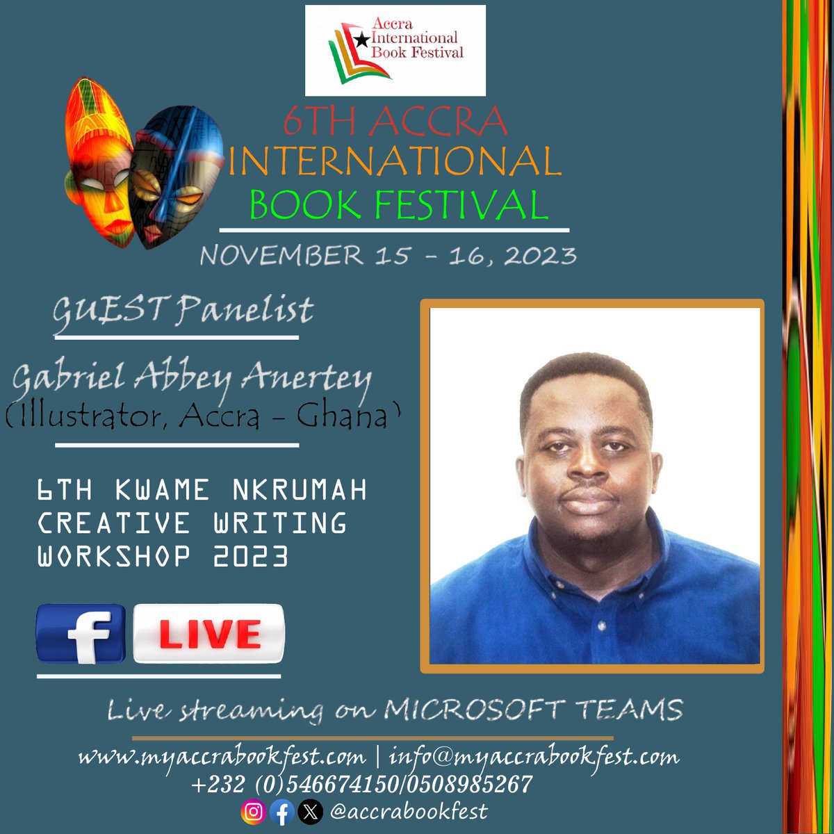Illustrator, Gabriel Abbey Anertey joins us at the 6th Accra International Book Festival on November 15 - 16, 2023. He will share his experience at the 6th Kwame Nkrumah Creative Writing Workshop on these days. #AccraBookFest23