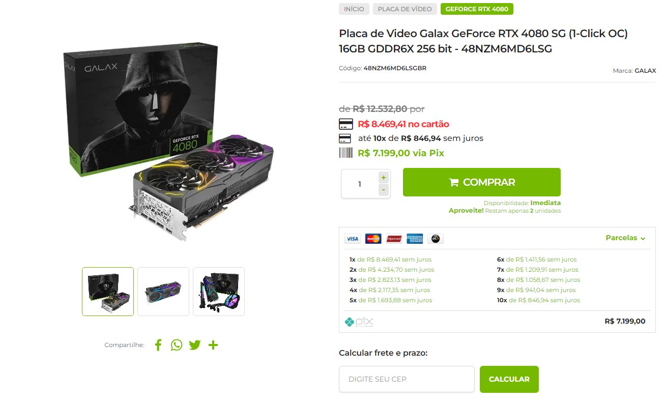 Placa De Vídeo Galax Geforce Rtx 4080 16gb Sg 1-click Oc