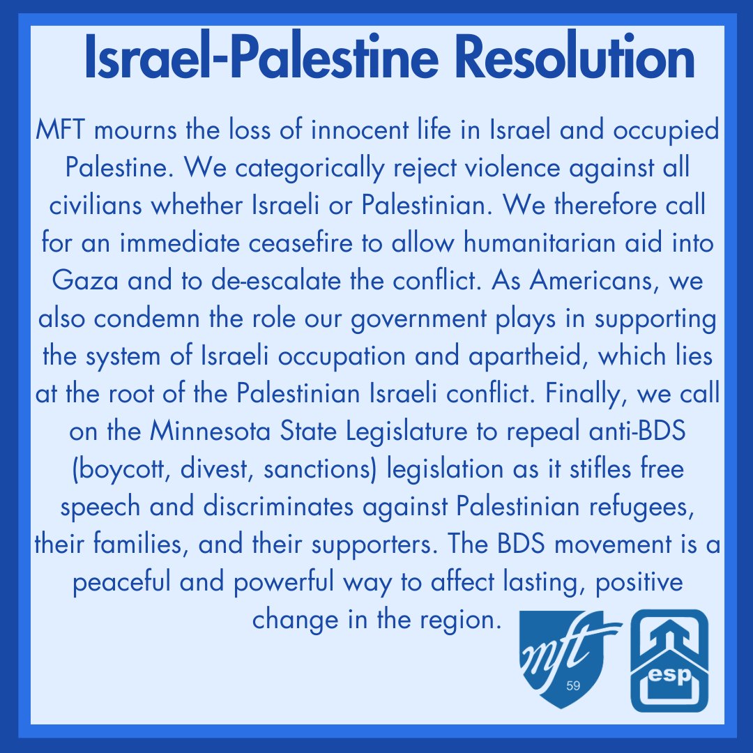 Our resolution on Israel &amp; Palestine.