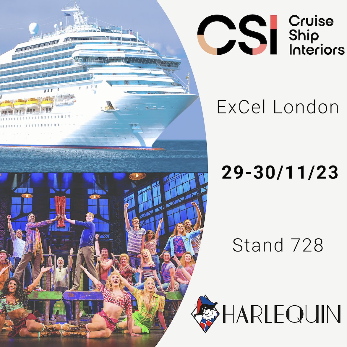 CSI Design Expo Europe will be returning to ExCeL London this year on 29th and 30th November! 🚢 Join us at Stand 728 to discuss your cruise ship performance space needs with our Harlequin team. For more information, head to: ow.ly/Ey4F50Q7xlf