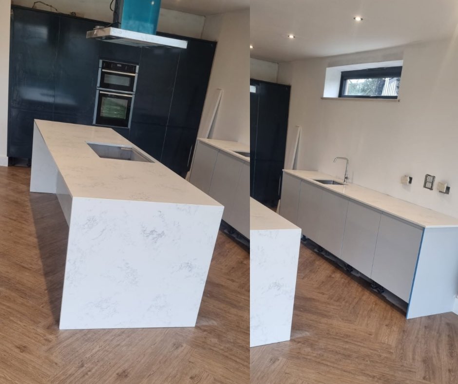 DesignStonework's tweet photo. A gorgeous kitchen finished with 30mm Cashmere double bevel with 3 waterfall edges 💥
#designstoneworks #kitchen #design #norfolk #modern #marble #grante https://t.co/aZPgFXxc1y