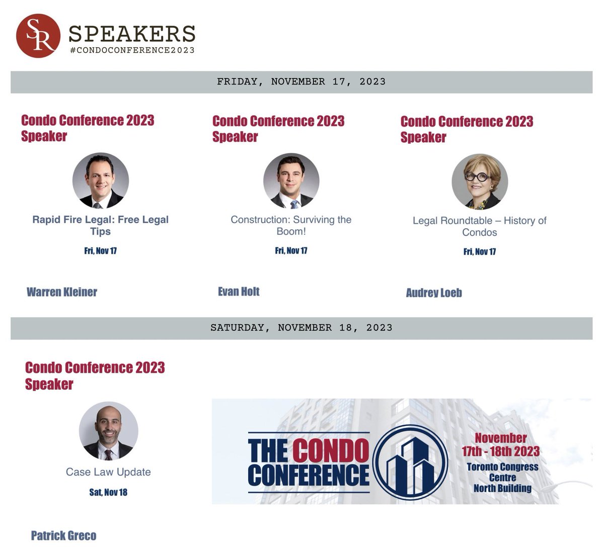 SRCondoLaw's tweet image. Look at a great line-up of team @SRCondoLaw speakers for the upcoming #CondoConference2023. Get the Conference Program here: condoconference.ca/2023/program