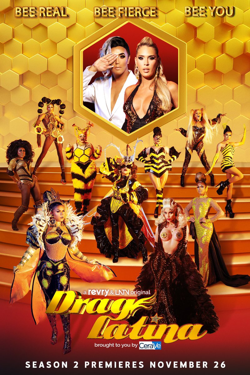 REVRYTV's tweet photo. Drag Latina Season 2, brought to you by @CeraVe is back, hosted by Carmen Carrera and Fedro. These queens are ready to slay, and you won't want to miss it. Tune in on November 26 for the ultimate glam showdown, only on Revry! #BeeFierce  #CeraVePartner #DevelopedWithDerms #CeraVe https://t.co/tYBd18PC9T