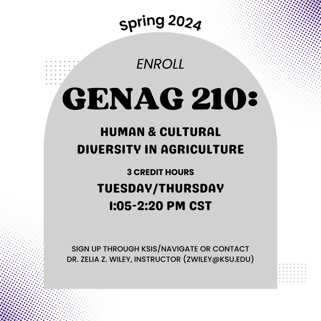 Are you still needing a class to fill your Spring 2024 schedule? Join GENAG 210: Human and Cultural Diversity in Agriculture course!
#DiversityProgramsOffice