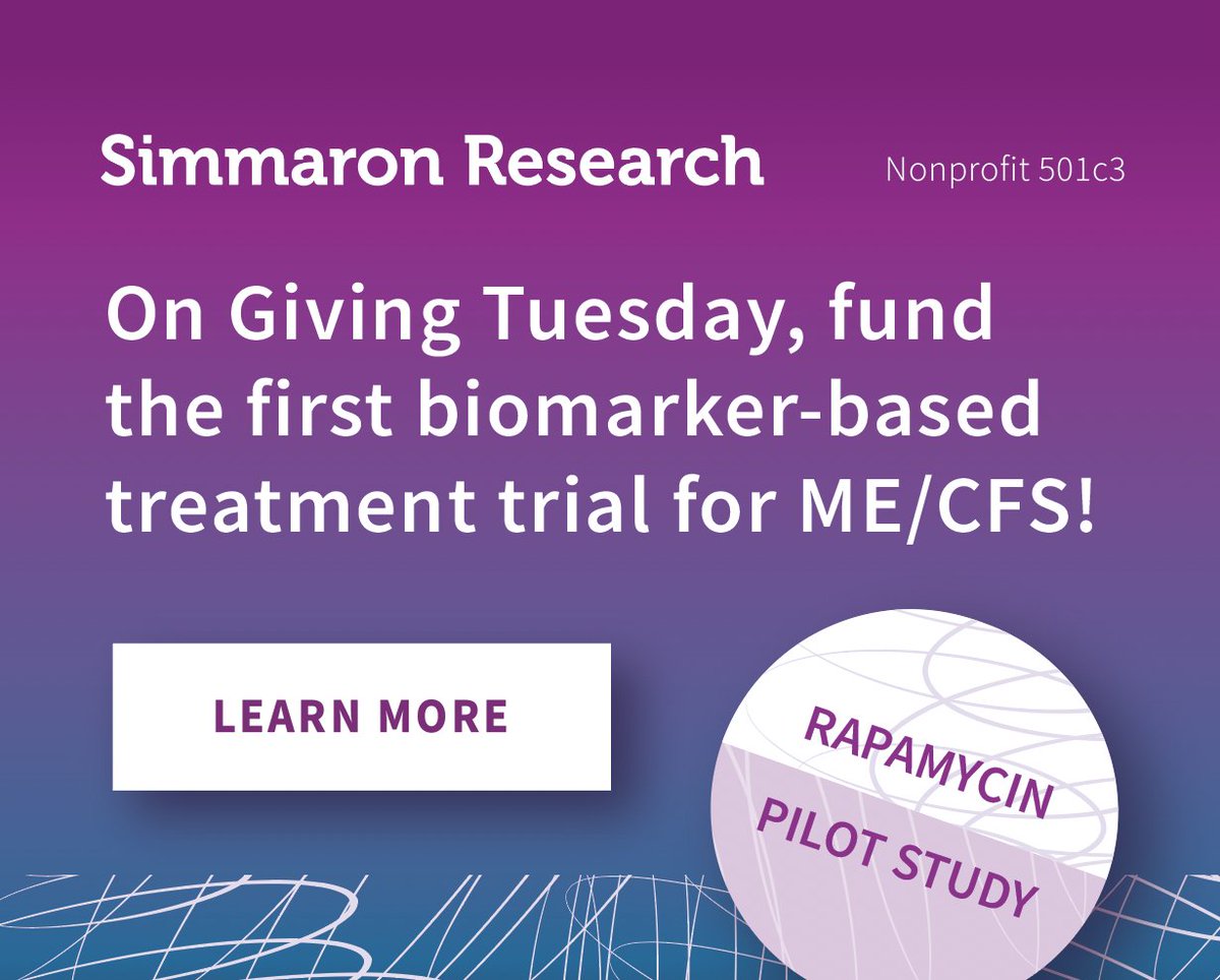 RedefiningMECFS's tweet image. Only two weeks until Giving Tuesday, and Simmaron’s #rapamycin trial is underway! Help us study symptoms and biomarkers at the same time during an #ME treatment trial! #MECFS #POTS #LongCovid #PEM
simmaronresearch.com/donate