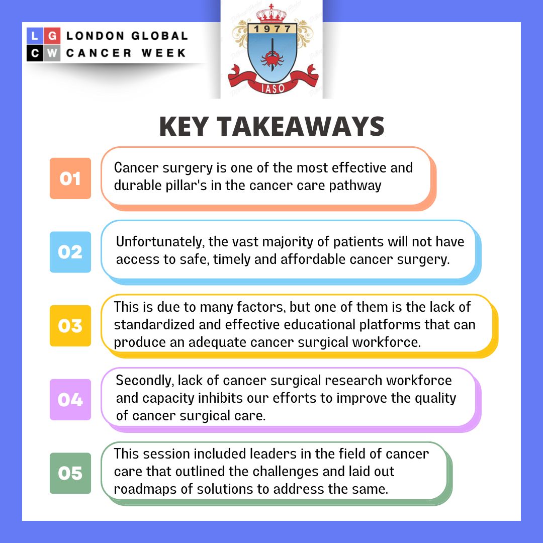 🌟 #LondonGlobalCancerWeek 2023 Session Highlight 🌟
 #LGCW2023 Spotlight: Indian Association of Surgical Oncology 🇮🇳
 A pivotal session for global health equity! Read their Key Takeaways 👇 #CancerCare #SurgicalOncology #GlobalHealth