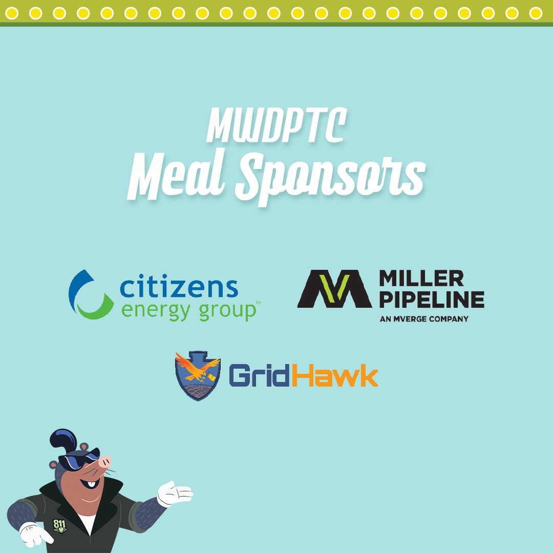 IN811's tweet image. Thanks to our #MWDPTC Meal Sponsors - Opening Breakfast Sponsor @citizensenergy, Wednesday Lunch Sponsor @MillerPipeline and Thursday Breakfast Sponsor Gridhawk. These sponsorships ensure that our attendees have an opportunity to sit down and remain well fed at conference!
