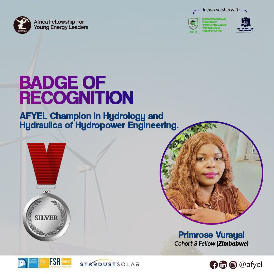 primrosevurayai's tweet photo. 🏆 I am honoured to have received two Badges of Recognition so far from the @AFYELFellowship as a Top 2 performer.
🔗#AFYEL #AFYELCohort3 #AfricaEnergyLeaders #RenewableEnergy #SilverBadge #SustainableEnergyFuture #COP28UAE #COY18 #JustTransition #YouthEmpowerment https://t.co/MWw1uSAUCA