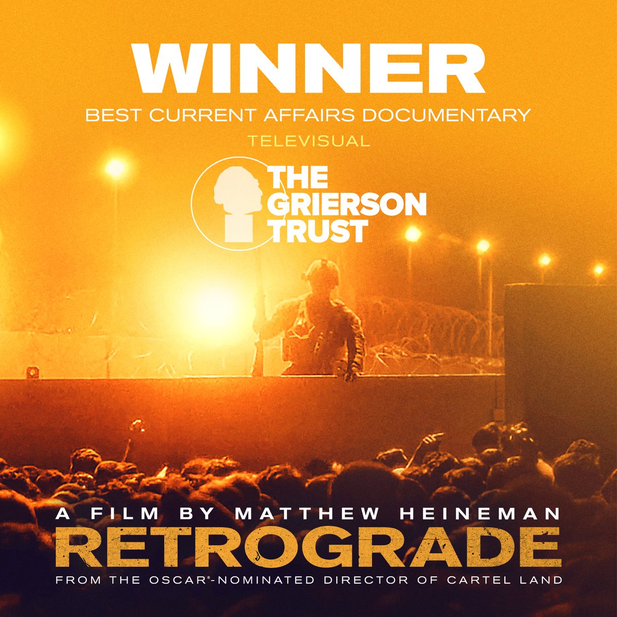 Congratulations to #RetrogradeFilm, which has been honored by the @griersontrust #BritishDocumentaryAwards as Best Current Affairs Documentary for its coverage of the final days of the US' war in Afghanistan. You can stream this powerful film now on @hulu and @DisneyPlus