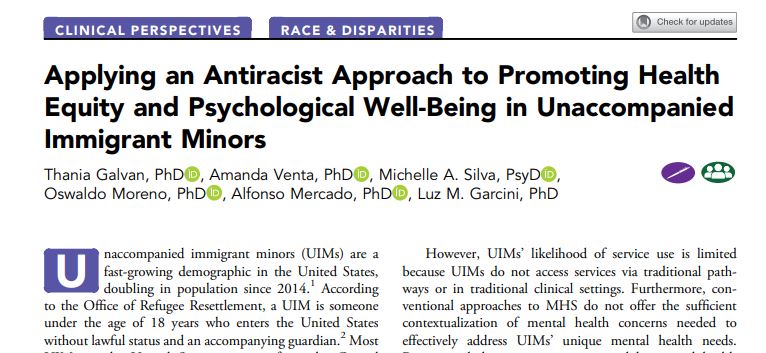 #JAACAP Clinical Perspectives provides recommendations for applying an #antiracist approach to promote #mentalhealth equity and well-being in unaccompanied #immigrant minors. jaacap.org/article/S0890-… @ThaniaGalvanphd @DrOswaldoMoreno @Dr_Mercado1