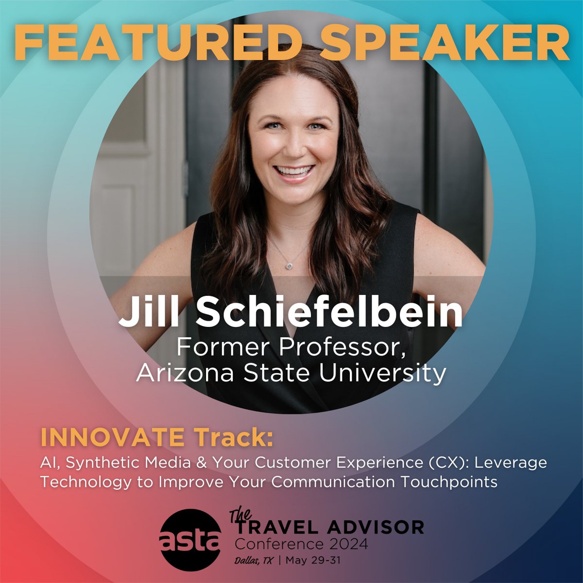 Jill Schiefelbein (<a href="/dynamicjill/">Jill Schiefelbein</a>), author, entrepreneur and former professor at Arizona State University, will be a featured speaker at The ASTA Travel Advisor Conference 2024. bit.ly/tac2024 #TAC2024