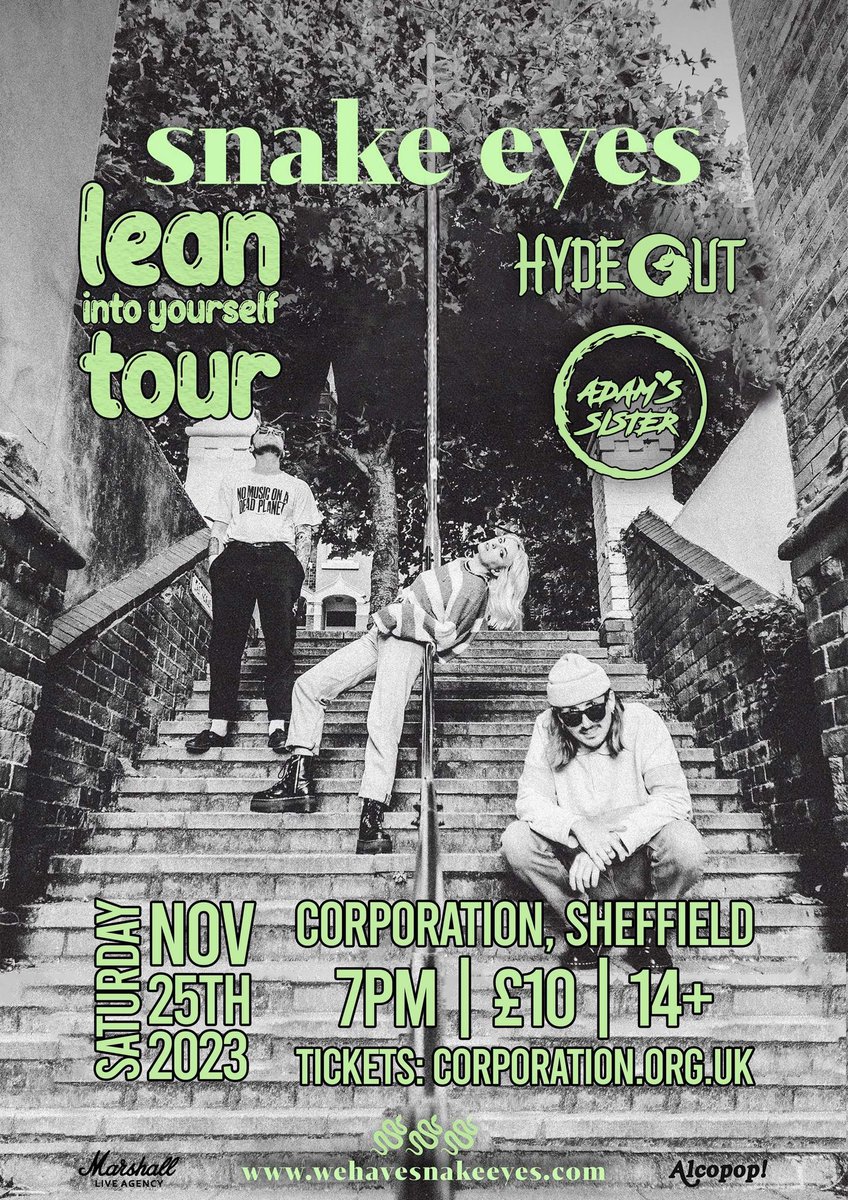 We're thrilled to OFFICIALLY announce that we are going to be supporting the incredible punk rock band <a href="/wehavesnakeeyes/">snake eyes</a>  for our last Sheffield show of the year!
Tickets: corporation.org.uk/event/snake-ey…
Go grab em whilst they're hot 🔥
#freakingout 👽
📷 <a href="/matthewbarsby/">Matthew Barsby</a>