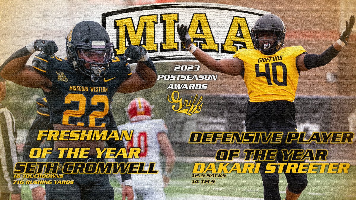 Missouri Western Athletics (@mwsugriffons) on Twitter photo 𝘽𝙖𝙡𝙡𝙚𝙧𝙨. 🏈
Griffon Football finishes with 20 All-MIAA selections, the most in the conference!
- Seth Cromwell: 7th-ever Freshman of the Year
- Dakari Streeter: 1st-ever Defensive Player of the Year
📰 — tinyurl.com/wk9hzfsz
<a href="/MWSU_Football/">Missouri Western Football</a> | #GriffUp🦅🦁⬆️ 𝘽𝙖𝙡𝙡𝙚𝙧𝙨. 🏈
Griffon Football finishes with 20 All-MIAA selections, the most in the conference!
- Seth Cromwell: 7th-ever Freshman of the Year
- Dakari Streeter: 1st-ever Defensive Player of the Year
📰 — tinyurl.com/wk9hzfsz
<a href="/MWSU_Football/">Missouri Western Football</a> | #GriffUp🦅🦁⬆️