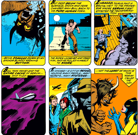 MarvelADay's tweet photo. #MarvelADay #Cat4 Here's our flashback explaining how Bull escaped his seeming demise in #DD96. He kills the unnamed professor, steals the rest of the serum and flies to Chicago. There. We're all caught up... - VA https://t.co/5wTeROMbMC