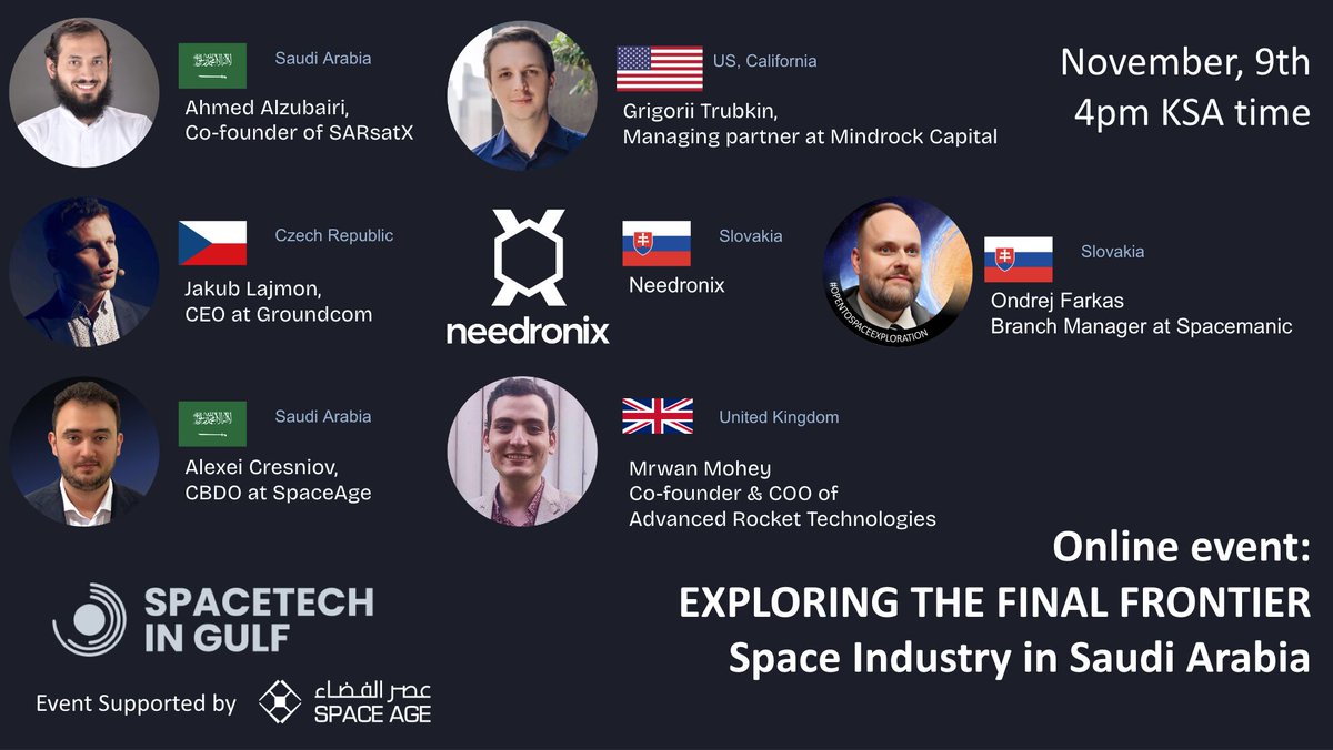 Thrilled to share the success of the recent online event, "Exploring the Final Frontier: Space Industry in Saudi Arabia," hosted by SpaceTech Gulf. 🛰️✨

spacetech-gulf.com/2023/11/explor…

<a href="/SARsat_X/">SARsatX</a> , <a href="/GroundcomSpace/">Groundcom</a> , <a href="/needronix/">Needronix</a> , <a href="/spacemanictech/">Spacemanic</a> , <a href="/SpaceAge_sa/">Space Age</a>