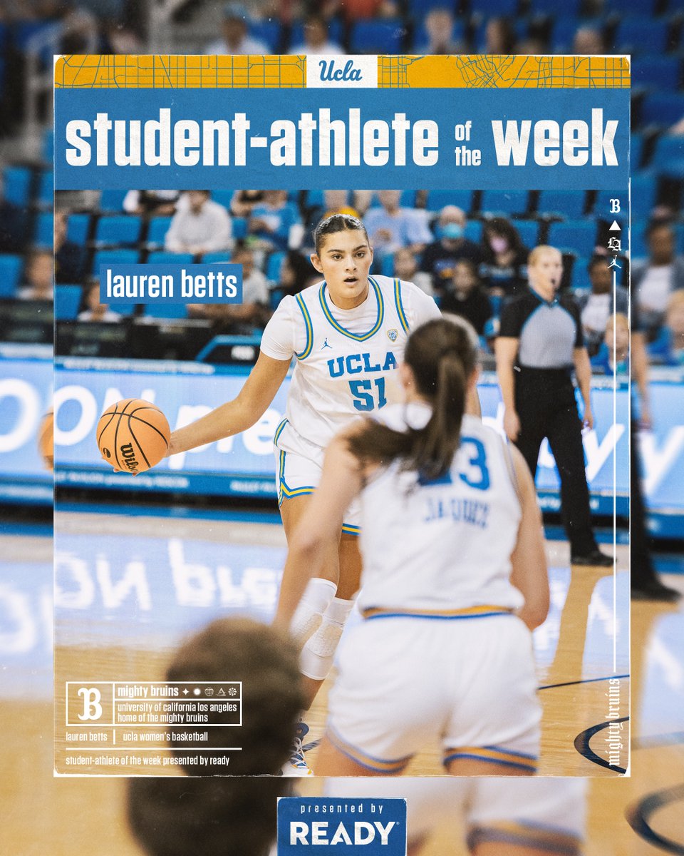 UCLA Athletics (@uclaathletics) on Twitter photo Lauren Betts is your Student-Athlete of the Week!
<a href="/laurenbetts12/">lauren betts</a> averaged a team-leading 18.7 points and 11 rebounds per game while @uclawbb claimed three-straight wins during opening week.
π°β‘οΈ ucla.in/3FZ7nlM
#GoBruins | presented by Ready Lauren Betts is your Student-Athlete of the Week!
<a href="/laurenbetts12/">lauren betts</a> averaged a team-leading 18.7 points and 11 rebounds per game while @uclawbb claimed three-straight wins during opening week.
π°β‘οΈ ucla.in/3FZ7nlM
#GoBruins | presented by Ready