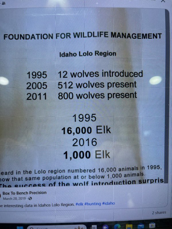 Fish and Wildlife is interfering with The Starship.  You know what else they are doing?  Introducing 10 wolves into my backyard in Colorado.  Here’s the data from Idaho.   For the life of me, I don’t understand.