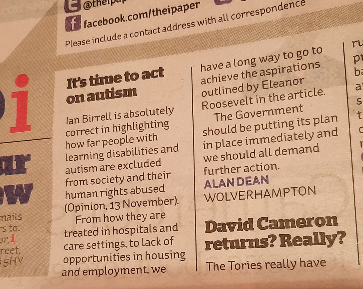 Well done, Alan Dean, Branch member & @BASW_UK England #Homesnothospitals group member on getting a letter in @theipaper today!