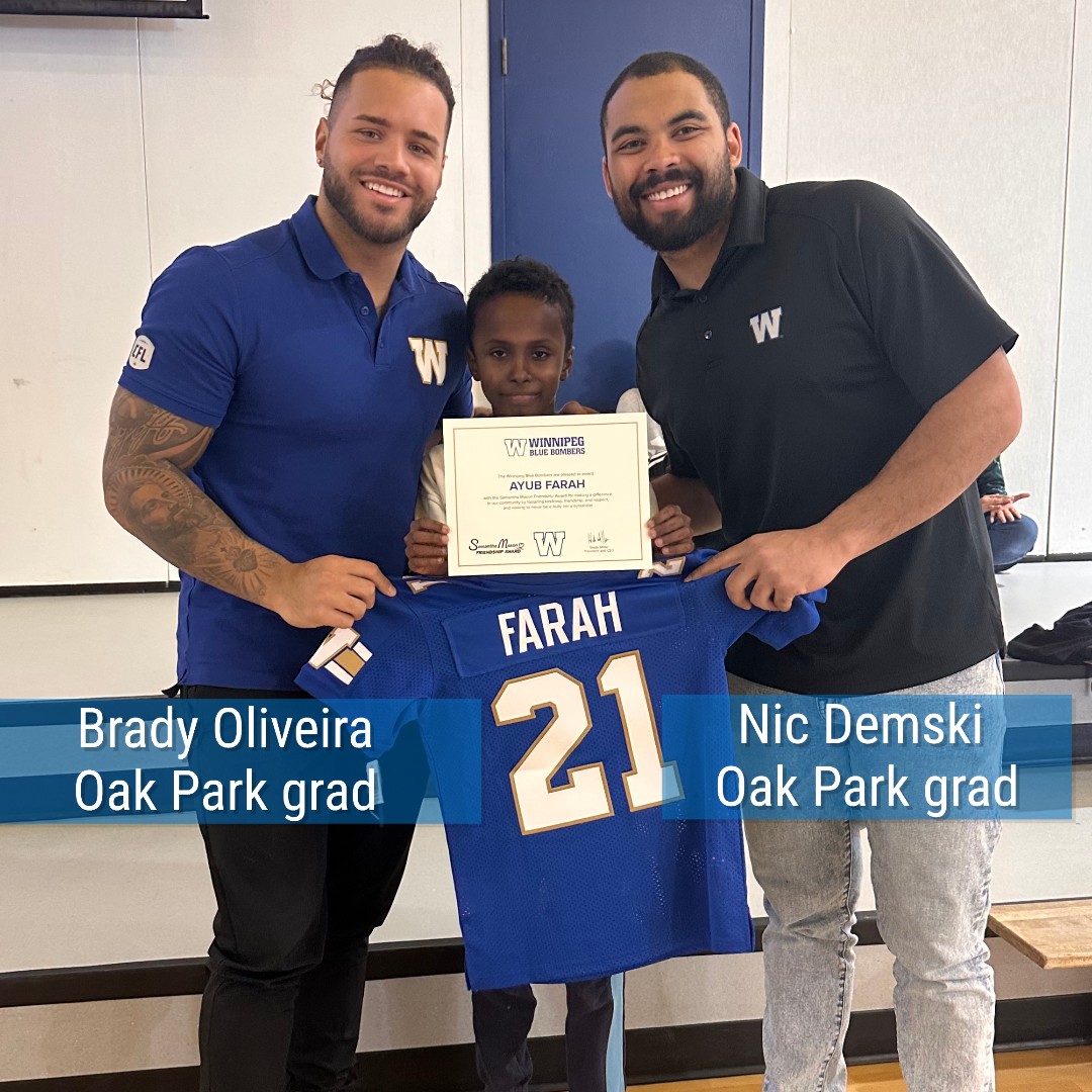 .@Pembinatrails congratulates <a href="/OakParkHighNews/">Oak Park High News</a> grads <a href="/Demski9/">Nic Demski</a> &amp; @BradyOliveira for returning to the Grey Cup. 

Not only are they great athletes, but their work in the community means they are great people.

Go get ‘em boys!

#ForTheW #ReclaimTheThrone #PembinaTrailsProud