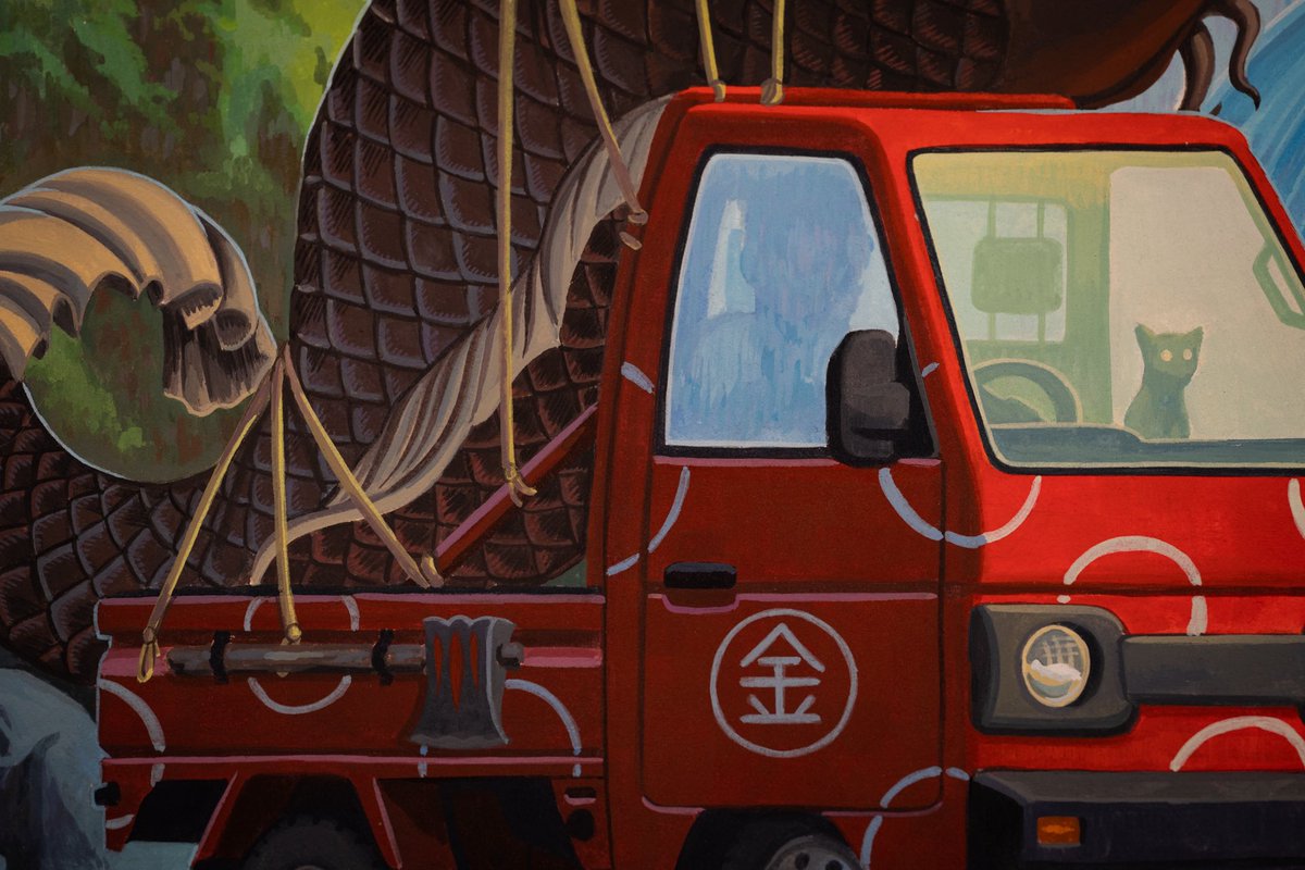 artpm's tweet image. A kei truck painting inspired by Kintaro, the golden boy, from earlier this year.