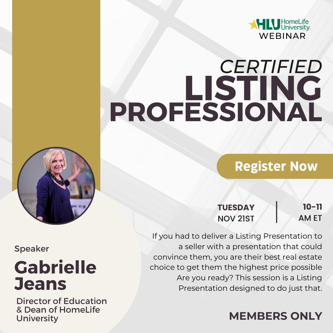 Register and join us on these brand new members-only informational webinars with relevant topics including mortgage updates, GEO Warehouse, Listing Professional, PRECs, working with buyers and more!

#homelifeeducation #homelifewebinar #realestatelearning