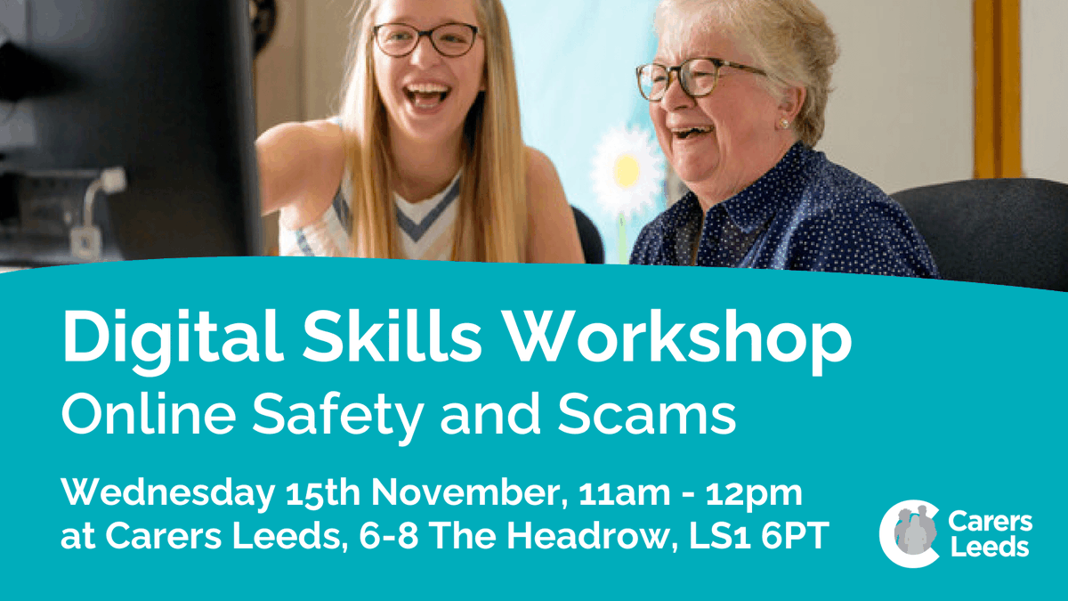 Carers Leeds (@carersleeds) on Twitter photo 🖥️ Would you like to feel more confident using IT equipment?
🛜 Perhaps you want to feel safer browsing the web?
Come along to our Digital Skills Workshops session tomorrow, which will be focusing on Online Safety and Scams.
Visit bit.ly/carersleedsdig… to find out more. 🖥️ Would you like to feel more confident using IT equipment?
🛜 Perhaps you want to feel safer browsing the web?
Come along to our Digital Skills Workshops session tomorrow, which will be focusing on Online Safety and Scams.
Visit bit.ly/carersleedsdig… to find out more.