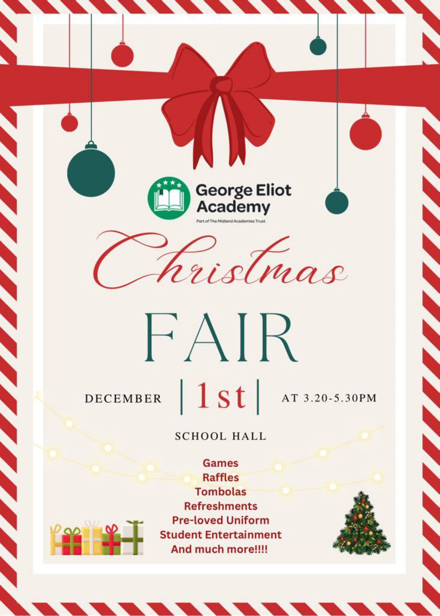 The PTA would like to invite all parents/guardians, family and friends to this year's Christmas fair. We hope that you can come along to support this event. We look forward to meeting and greeting you.