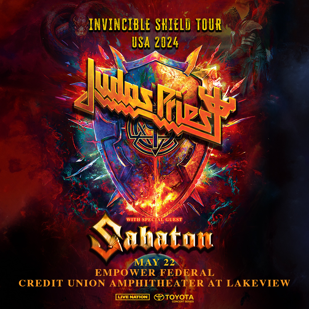 Just Announced! Judas Priest with Sabaton. May 22nd. Federal Credit Union Amphitheater at Lakeview. Tickets go on sale Friday 11/17 at 10am at LiveNation.com. 🎸