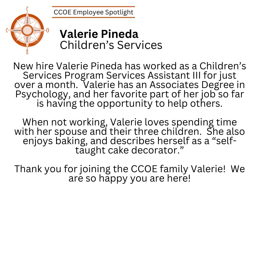 ColusaCOE's tweet photo. Meet CCOE Employee Valerie Pineda!
#ccoe #employeespotlight https://t.co/OFDhRZZAww
