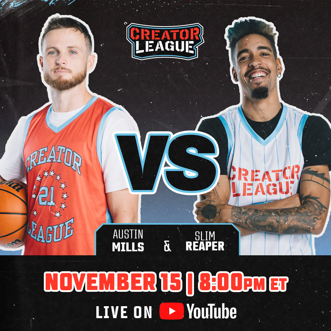 Austin Mills faces off against Slim Reaper TOMORROW on Creator League Youtube!  Tune in here: youtu.be/6jx392OgBuI