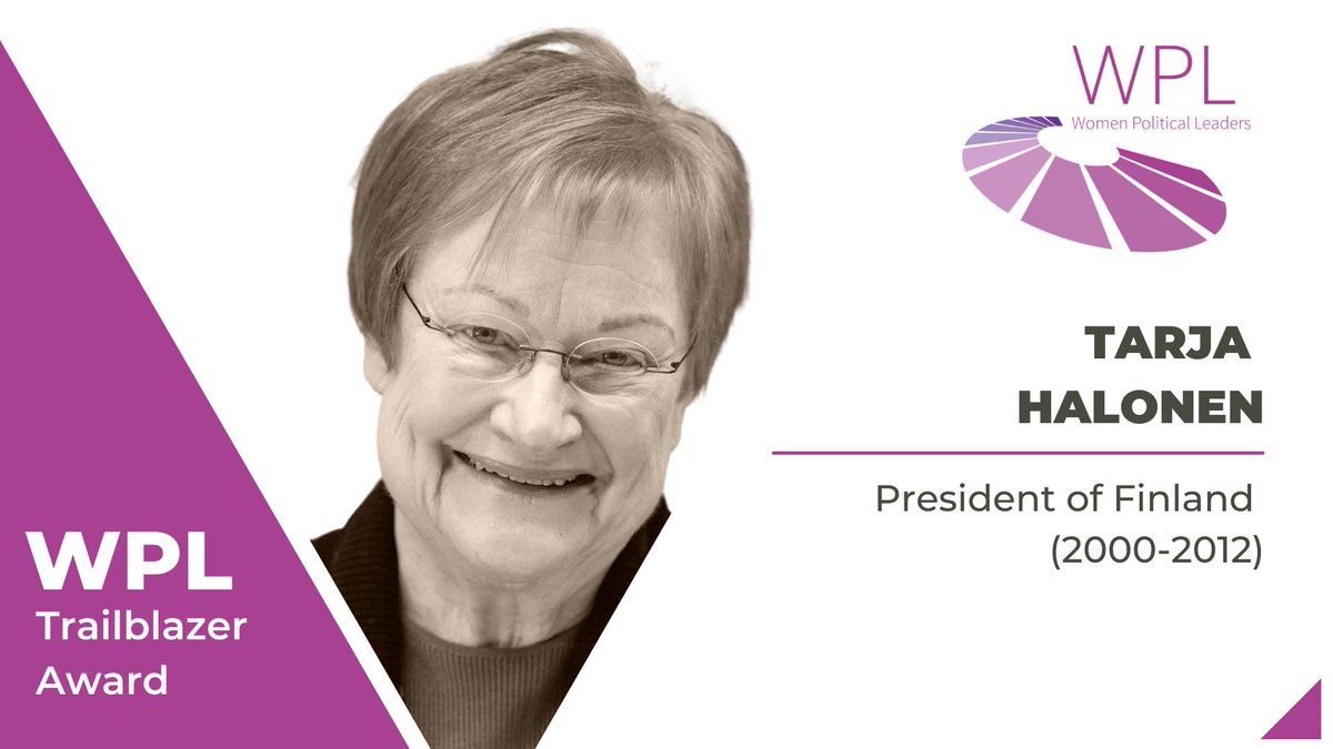 Congratulations to @TarjaHalonen, President of Finland (2000-2012), for receiving the WPL Trailblazer Award at the @ReykjavikGlobal 2023. This award recognises leaders for breaking political glass ceilings and reaching the highest echelon of political leadership.