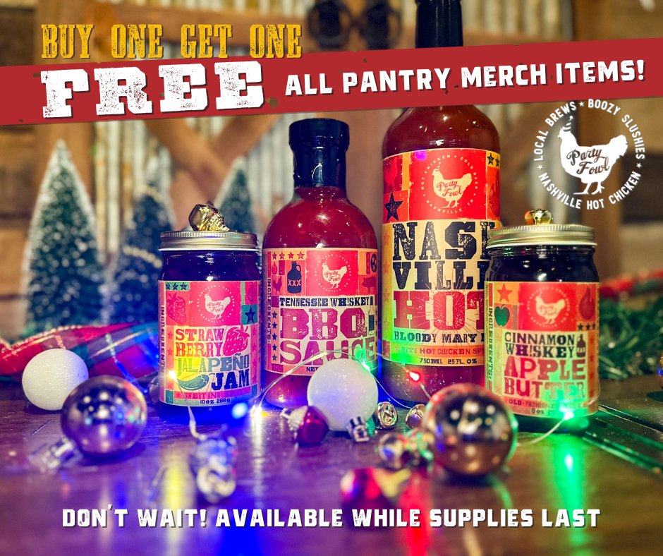All pantry merch items are Buy One Get One FREE! 🎁 Stock your stuffings with a little bit of Nashville 🔥 ((While supplies last • excl BNA + Nissan Stadium))