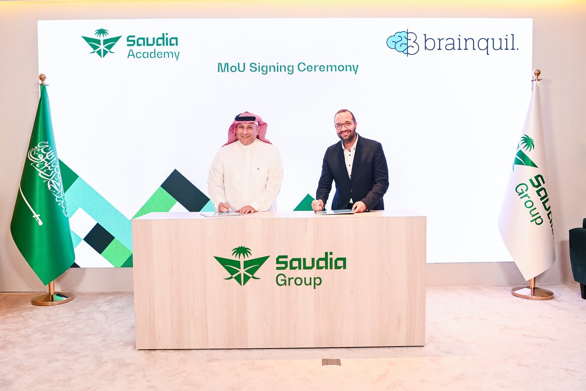 وقعت #أكاديمية_السعودية التابعة لـ #مجموعة_السعودية مذكرة تفاهم مع شركة برينكويل لتوسيع نطاق التعاون وتشمل مجال برامج التدريب والتطوير السلوكي والقيادي

<a href="/psaa_sbu/">Saudia Academy</a>
<a href="/brainquil/">brainquil</a>