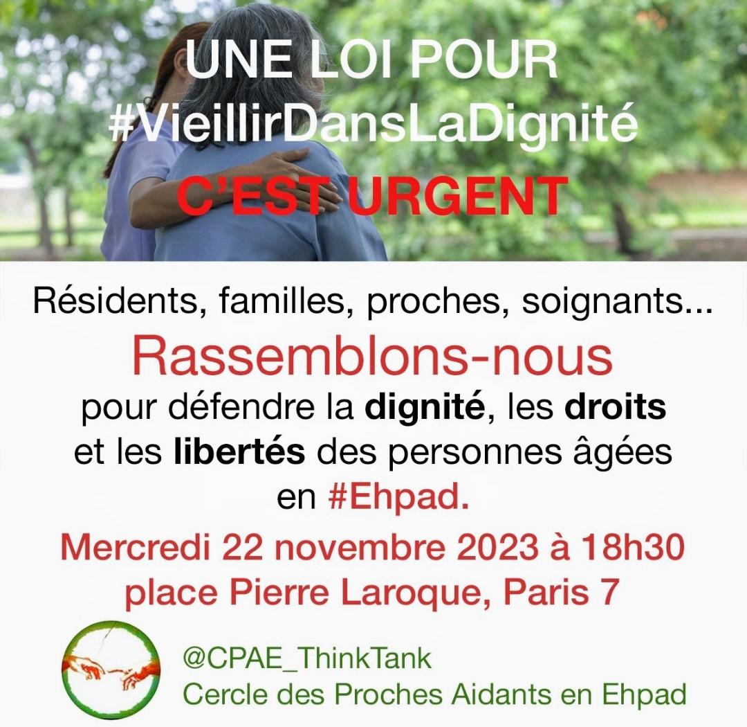 🟢 Mercredi 22 Nov mobilisons-nous pr réclamer une loi Grand Âge d'envergure, à la hauteur des enjeux et de l'urgence de la situation.
En #EHPAD, #ESMS et à domicile, il est grand temps de pouvoir #VieillirDansLaDignité.

Soyez nombreux à nous rejoindre, 18h30 au <a href="/Solidarite_gouv/">Ministère des Solidarités</a>