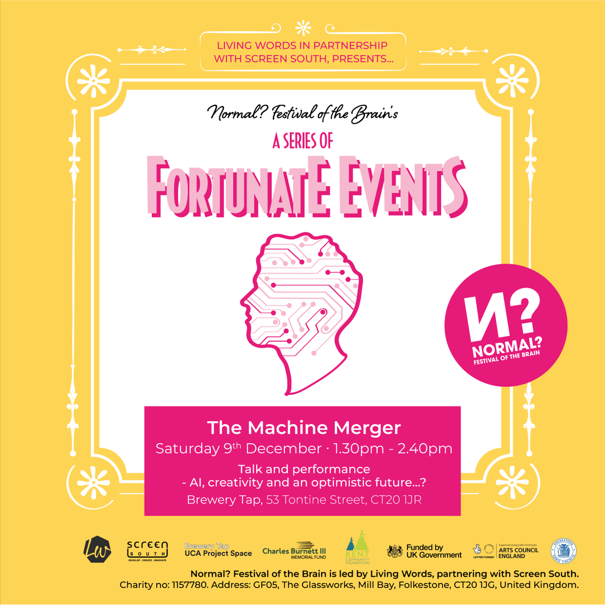 BrainFestUK's tweet image. The Machine Merger
Talk &amp;amp; Performance - 
AI, creativity &amp;amp; an optimistic future…? 

Sat Dec 9th 
1.30pm - 2.40pm
Brewery Tap 
53 Tontine Street
Folkestone 
CT20 1JR

Meet AI optimist &amp;amp; leading thinker in the intersection of art &amp;amp; AI Arthur I Miller…  

tickettailor.com/events/livingw…