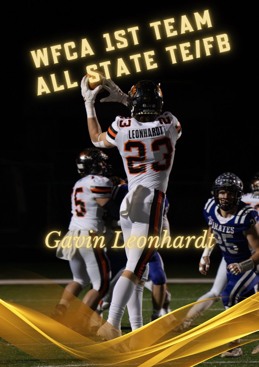 StratfordFB's tweet photo. Congrats to our 3 All State selections!

Koehler Kilty 1st team RB/OLB 
Gavin Leonhardt 1st team TE/FB
Carter Lueck Hon. Mention OL 

Individual accomplishments are nice, but we have bigger goals Thursday.
#wisfb #iagdtbat #TigerPride 🐅 #Prepared2Defend #Ready2Repeat https://t.co/QOxOn2SLel