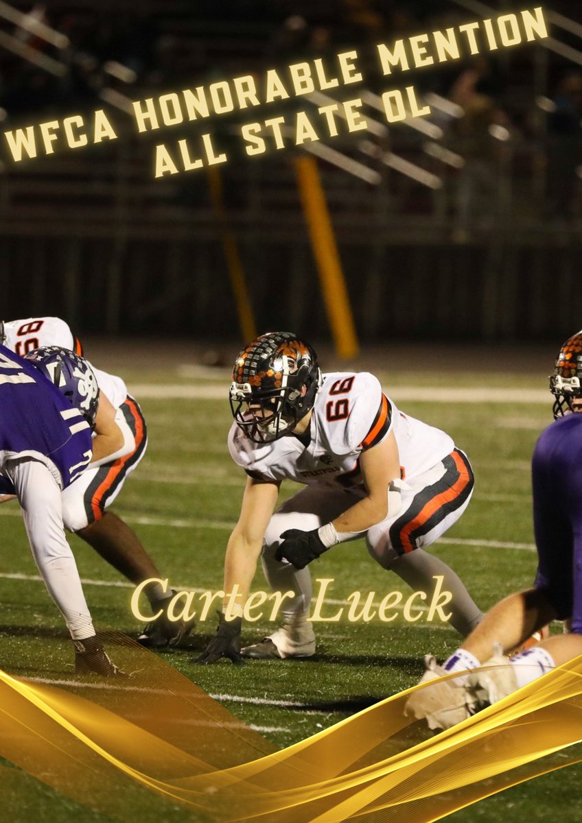 StratfordFB's tweet photo. Congrats to our 3 All State selections!

Koehler Kilty 1st team RB/OLB 
Gavin Leonhardt 1st team TE/FB
Carter Lueck Hon. Mention OL 

Individual accomplishments are nice, but we have bigger goals Thursday.
#wisfb #iagdtbat #TigerPride 🐅 #Prepared2Defend #Ready2Repeat https://t.co/QOxOn2SLel