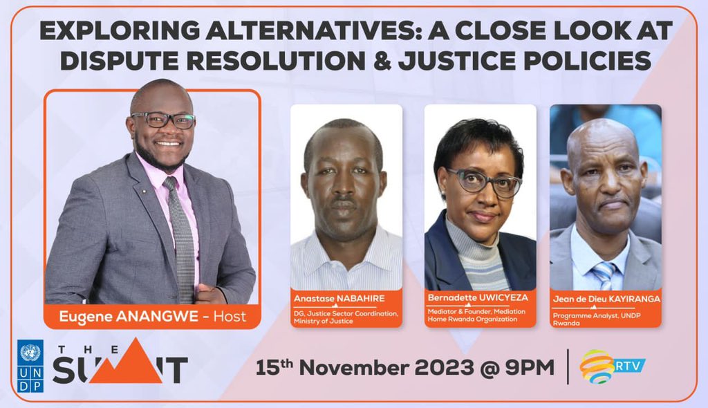 Join #TheSummitRw, as @AmEugeneAnangwe takes a close look at Alternative Dispute Resolution & Criminal Justice Policies,' with - @NABAHIREA, DG @Rwanda_Justice, Bernadette Uwicyeza, mediator & @jdkayir from #UNDP. It's a discussion you won't want to miss! #UbutaberaNsanasano