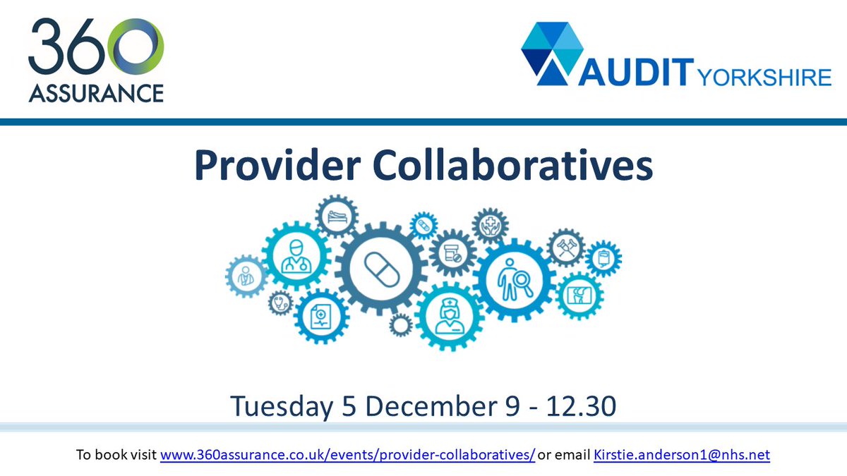 There are just a few weeks left until our #ProviderCollaboratives event run in partnership with <a href="/AuditYorkshire/">Audit Yorkshire</a>. We have some excellent speakers lined up. For more info and to book your place visit: 360assurance.co.uk/events/provide…