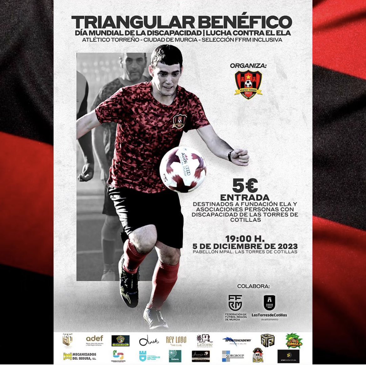 atleticotorrefs's tweet photo. TRIANGULAR BENÉFICO 🏆

▪️Día mundial de la discapacidad
▪️Lucha contra la ELA

🚨Un triangular solidario con la participación de futbolistas, ex futbolistas y famosos.

🗣Atentos a nuestras redes sociales para descubrir quienes nos van a acompañar y donde adquirir la entrada 🎟️. https://t.co/gDbY4BqQz8