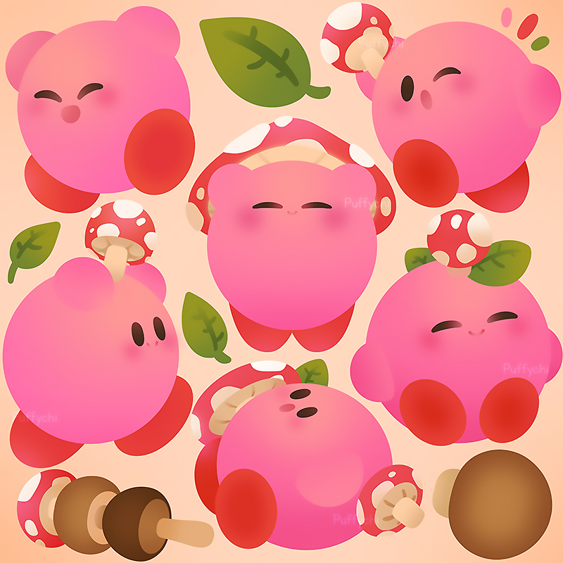 kirby mushroom no humans closed eyes simple background smile blush open mouth  illustration images