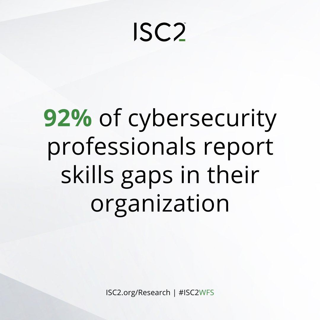 ISC2's tweet photo. In the #cybersecurity realm, the skills gap persists as a critical challenge. The #ISC2WFS indicates that 92% of cybersecurity professionals acknowledge a skills gap within their organizations. 

Read the report: https://t.co/lE50igoU9H https://t.co/UEbl8gyj8t