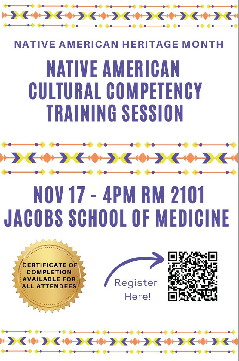 BnmcInnovates's tweet image. Talk 2 Me Series presents the Native American Cultural Competency
Introduction to serving indigenous persons and communities in the best way possible.

When? Nov 17, 2023 4:00 PM- 5:00 PM Jacobs School Of Medicine And Biomedical Sciences Room 2101 #BNMC #PartnerEvent