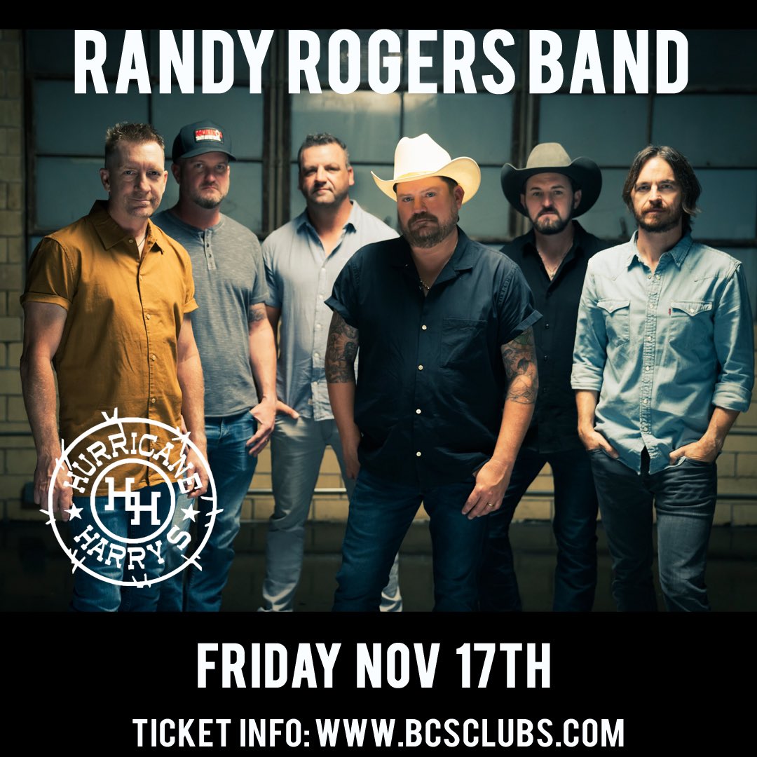 Hurricane Harry's (@harrysbcs) on Twitter photo 🙌THIS FRIDAY NIGHT🙌
The <a href="/randyrogersband/">Randy Rogers Band</a> This Friday November 17th! Doors: 9pm w/ Guest <a href="/John_Baumann_/">JOHN BAUMANN</a> Get Your Tickets NOW At Cavender’s Boot City (CS) or BCSCLUBS.com! 🙌THIS FRIDAY NIGHT🙌
The <a href="/randyrogersband/">Randy Rogers Band</a> This Friday November 17th! Doors: 9pm w/ Guest <a href="/John_Baumann_/">JOHN BAUMANN</a> Get Your Tickets NOW At Cavender’s Boot City (CS) or BCSCLUBS.com!