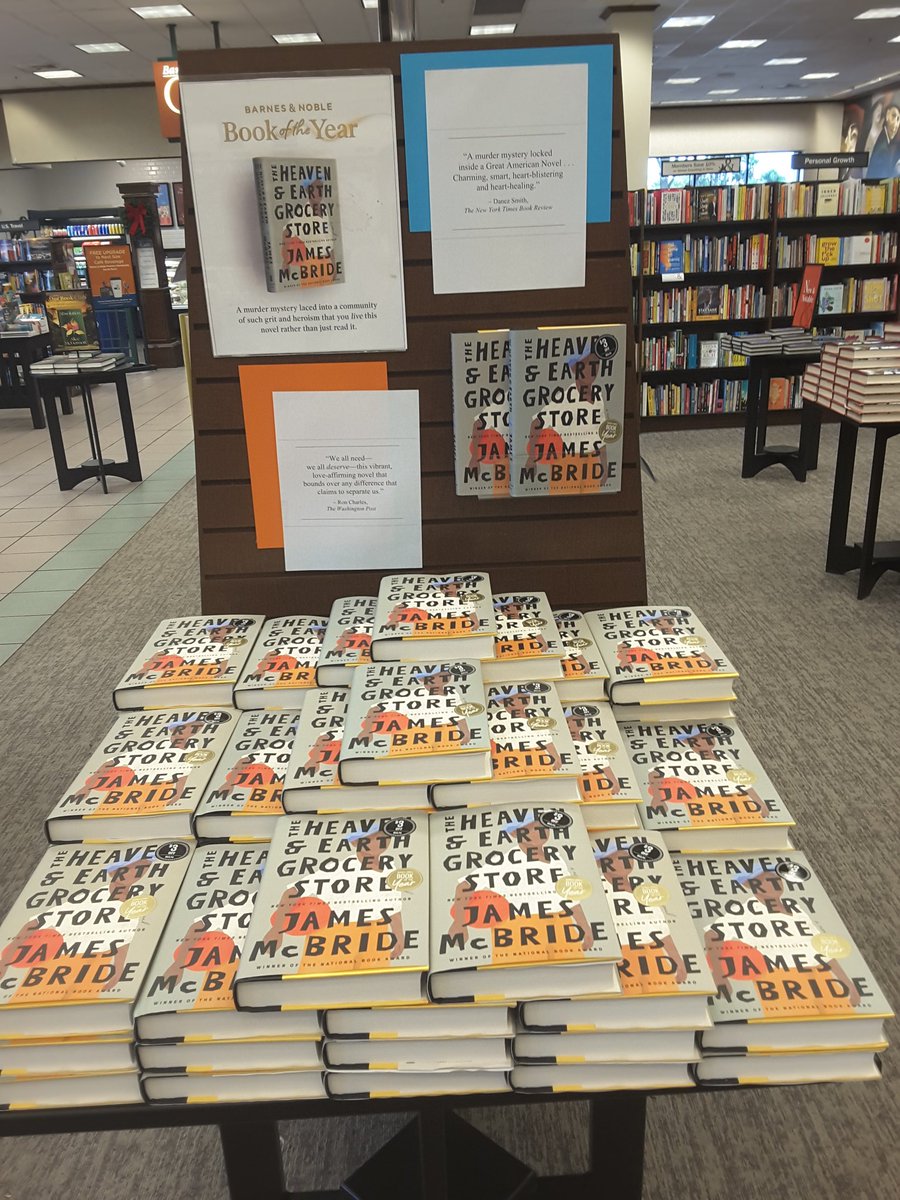 BN_Clearwater's tweet photo. The 2023 Book of the Year has been announced! Phenomenal fiction with a murder mystery at the center, The Heaven &amp; Earth Grocery Store by James McBride is a must read. Stop by and grab a copy for yourself or gift one to a friend. #bnclearwater #bookoftheyear #jamesmcbride https://t.co/fVxLzD0vif