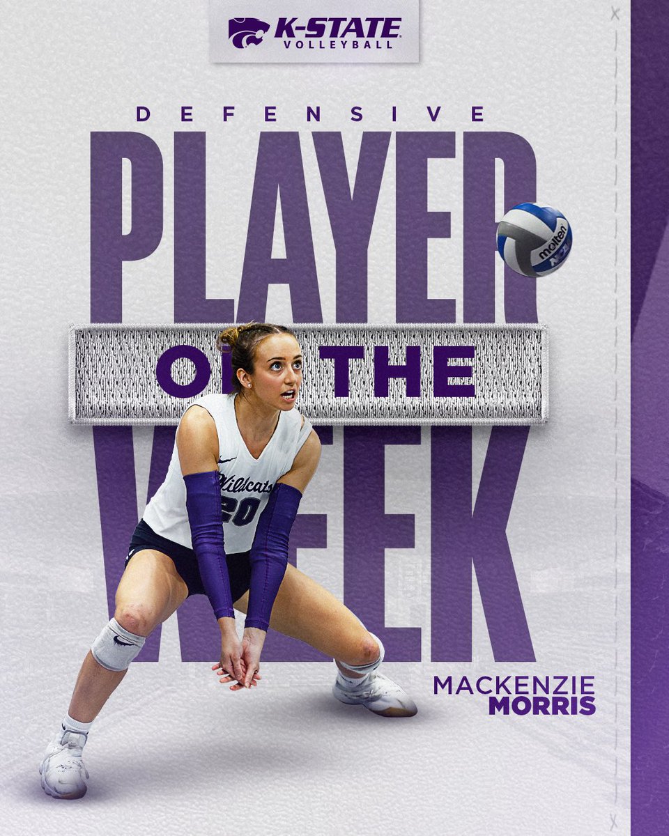KStateVB's tweet photo. 𝑫𝒆𝒇𝒆𝒏𝒔𝒊𝒗𝒆 Player of the Week ‼️

📰---> https://t.co/3yFTq9c1uR   

#KStateVB x @mackenzmorris22 https://t.co/Ln5T5ziSj3