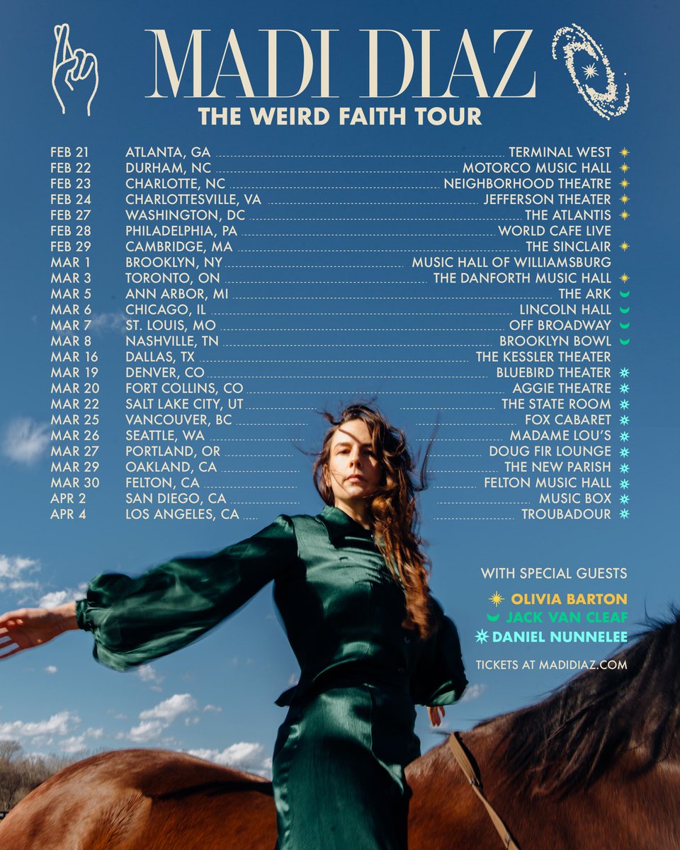 Headline Tour!!!!!!!!

The Weird Faith Tour is on sale Friday. Pre sale starts tomorrow at 10am local time. Sign up now for the code. 

I am beyond excited!!! Come say hiiiiii&lt;3 

madidiaz.com/tour