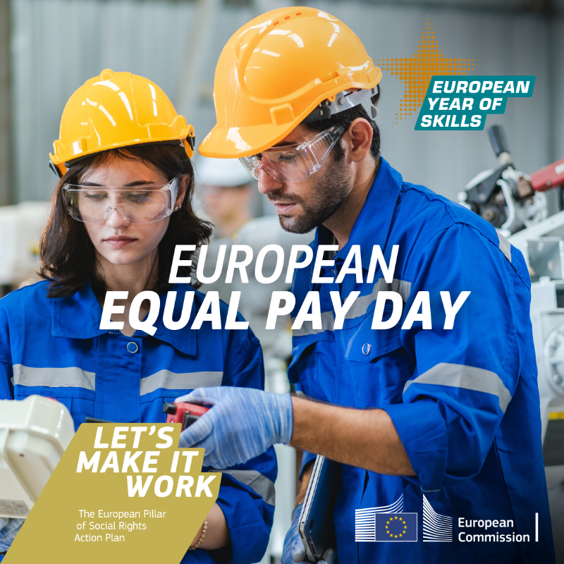 EU_Social's tweet photo. Would you work 1.5 months for free? Due to women being paid less than men, that's effectively what happens each year.

⚖️  #EUEqualPayDay reminds us that equal work deserves equal pay.

Discover how the EU is tackling the #GenderPayGap and #MakeItWork ↓