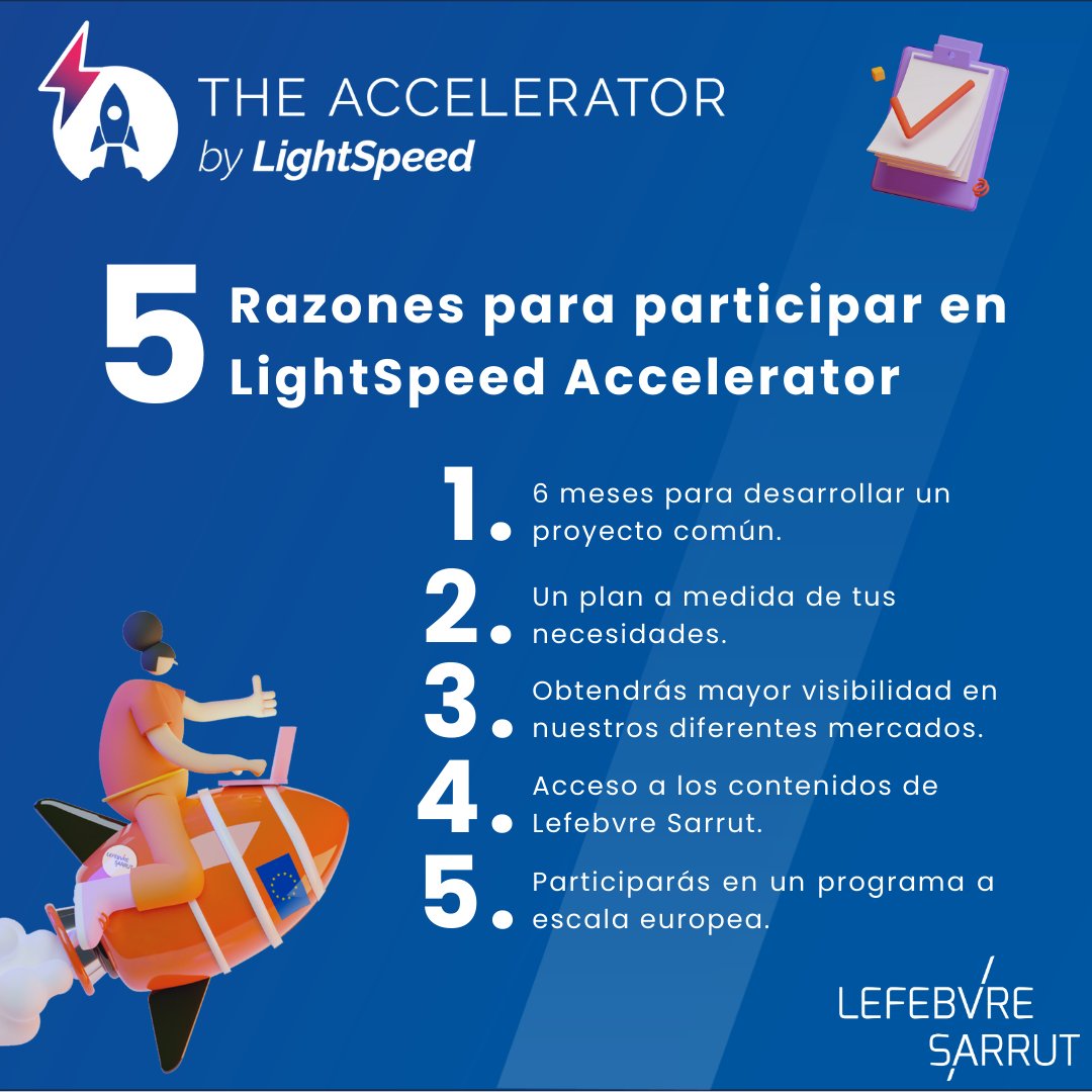 Lefebvre (@lefebvre_es) on Twitter photo 🤔🚀 ¿Por qué deberías participar en el programa de aceleración #LightSpeed de <a href="/LefebvreSarrut/">Lefebvre Sarrut</a>? Nosotros te damos 5 razones 😀
Más información lefebvre.es/actualidad/cor… 🤔🚀 ¿Por qué deberías participar en el programa de aceleración #LightSpeed de <a href="/LefebvreSarrut/">Lefebvre Sarrut</a>? Nosotros te damos 5 razones 😀
Más información lefebvre.es/actualidad/cor…